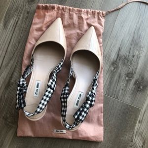 Miu Miu Gingham Ribbon Slingback Pumps